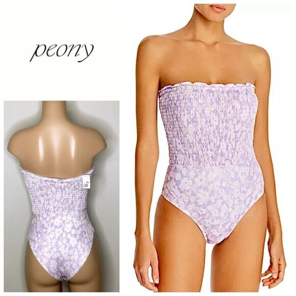 New. PEONY smocked bandeau one piece. USA Size 6. Retails $153 - Picture 1 of 9